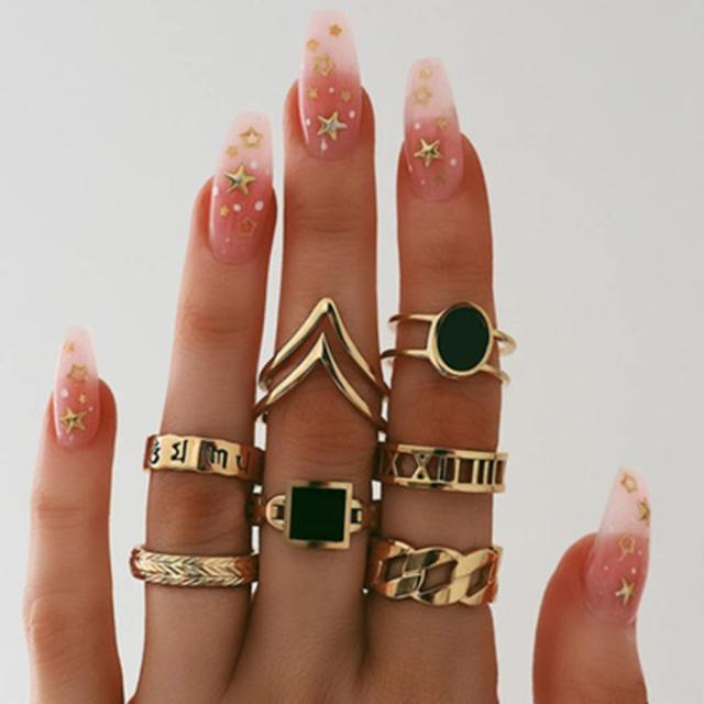 Lisslune | Fashion Crystal Gold color  Geometric Knuckle Rings set