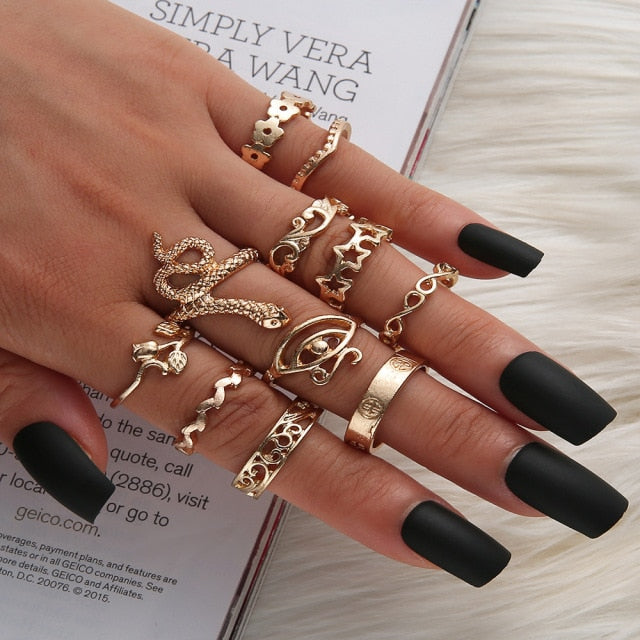 Lisslune | Fashion Crystal Gold color  Geometric Knuckle Rings set