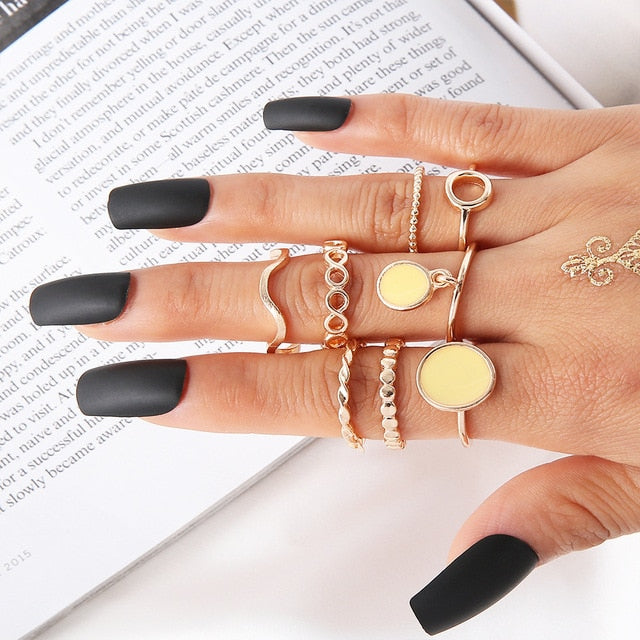 Lisslune | Fashion Crystal Gold color  Geometric Knuckle Rings set
