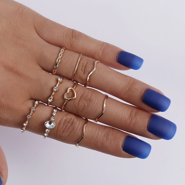 Lisslune | Fashion Crystal Gold color  Geometric Knuckle Rings set