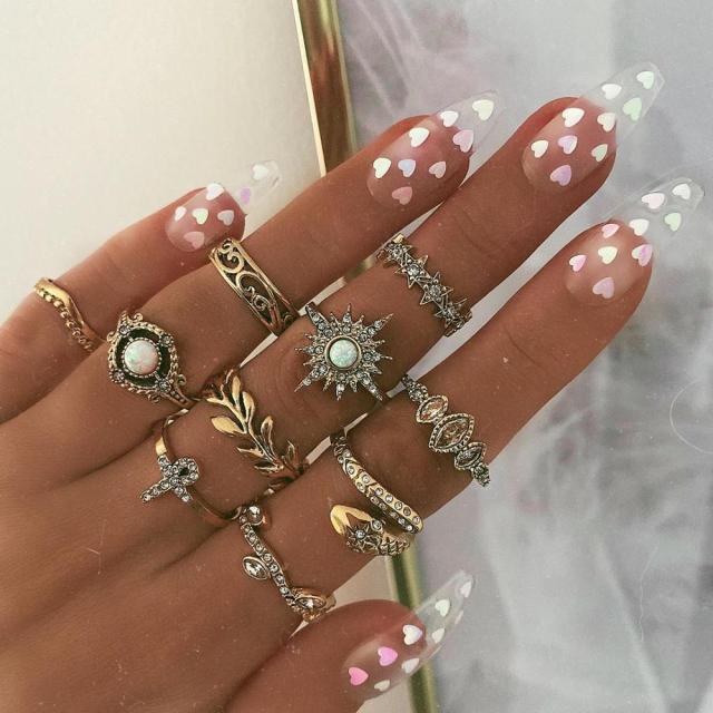 Lisslune | Fashion Crystal Gold color  Geometric Knuckle Rings set