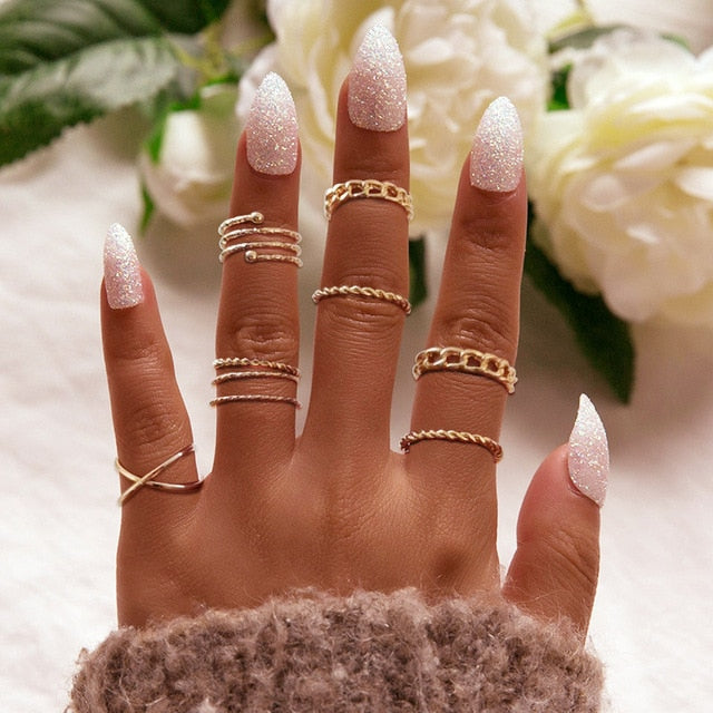 Lisslune | Fashion Crystal Gold color  Geometric Knuckle Rings set