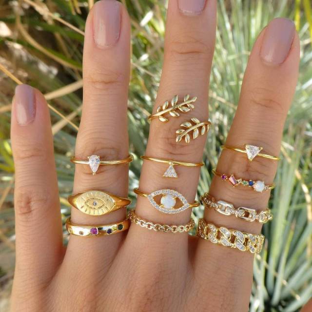 Lisslune | Fashion Crystal Gold color  Geometric Knuckle Rings set