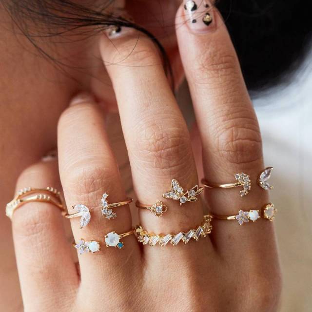 Lisslune | Fashion Crystal Gold color  Geometric Knuckle Rings set