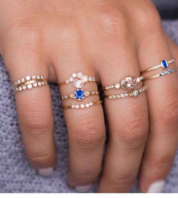 Lisslune | Fashion Crystal Gold color  Geometric Knuckle Rings set