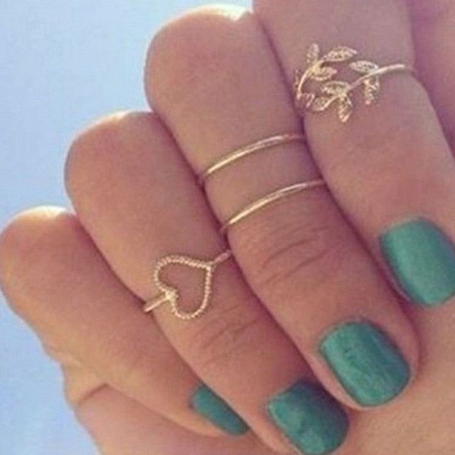 Lisslune | Fashion Crystal Gold color  Geometric Knuckle Rings set