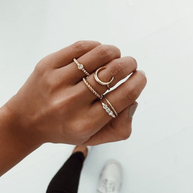 Lisslune | Fashion Crystal Gold color  Geometric Knuckle Rings set