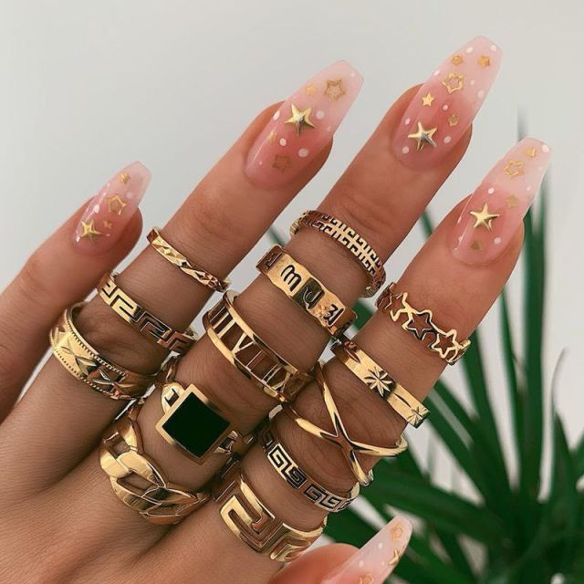 Lisslune | Fashion Crystal Gold color  Geometric Knuckle Rings set