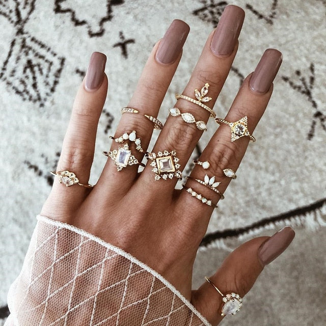 Lisslune | Fashion Crystal Gold color  Geometric Knuckle Rings set