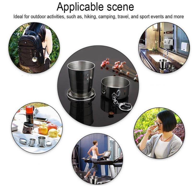 Lisslune | Foldable Portable Stainless Steel Camping Cup With Keychain