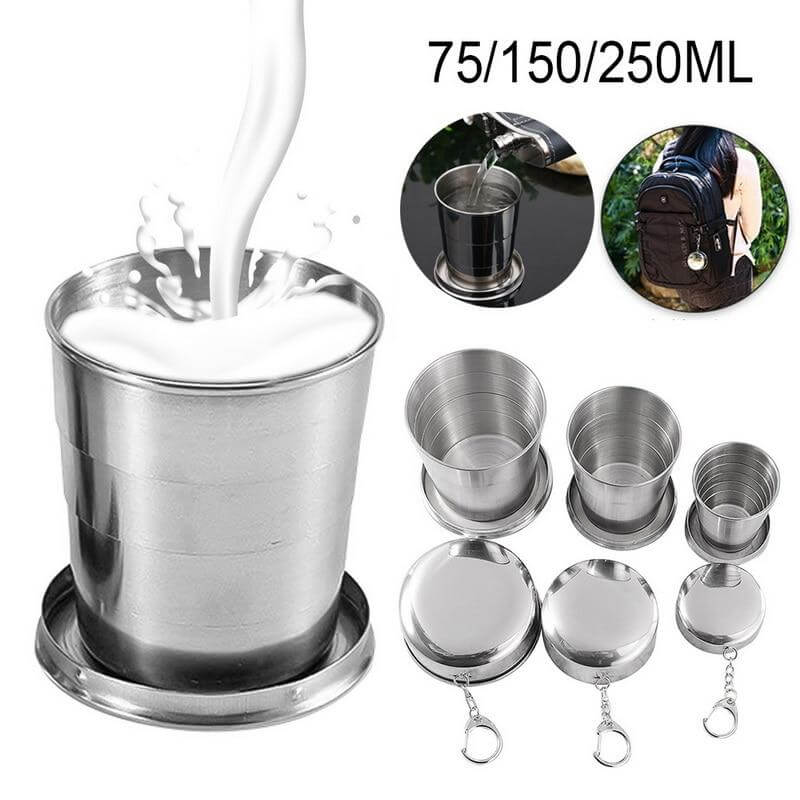 Lisslune | Foldable Portable Stainless Steel Camping Cup With Keychain