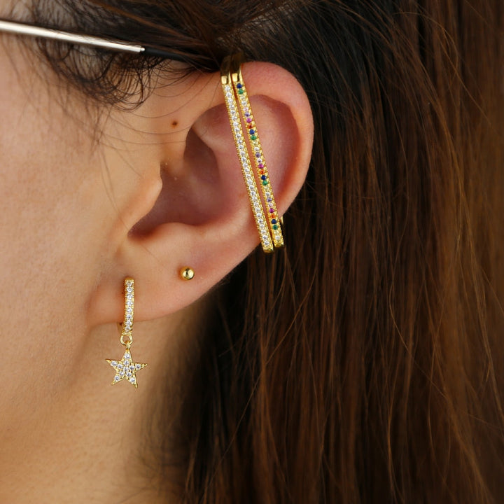 Lisslune | 1 piece ear white rainbow cz rectangle cuff earring