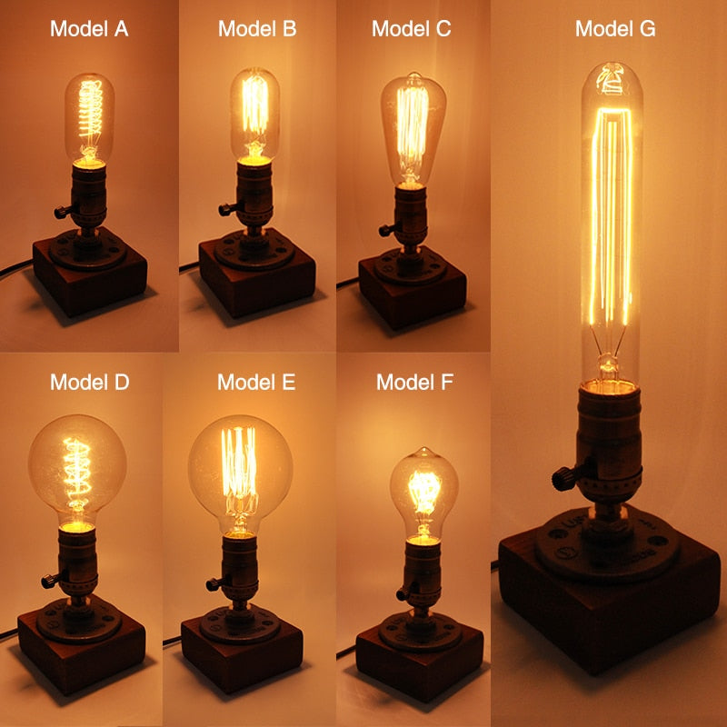 Lisslune | Vintage Industrial Wooden Dimmable Table Lamp