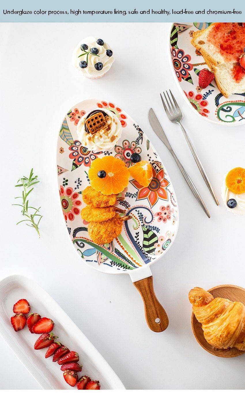 Lisslune | Colorful Ceramic Floral Pattern Serving Plate