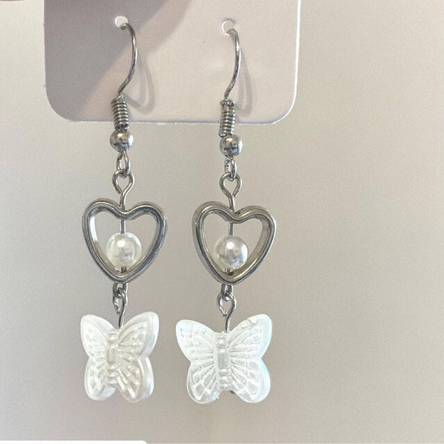 Lisslune | Harajuku Hollow Out Heart Butterfly Drop Earrings For Women