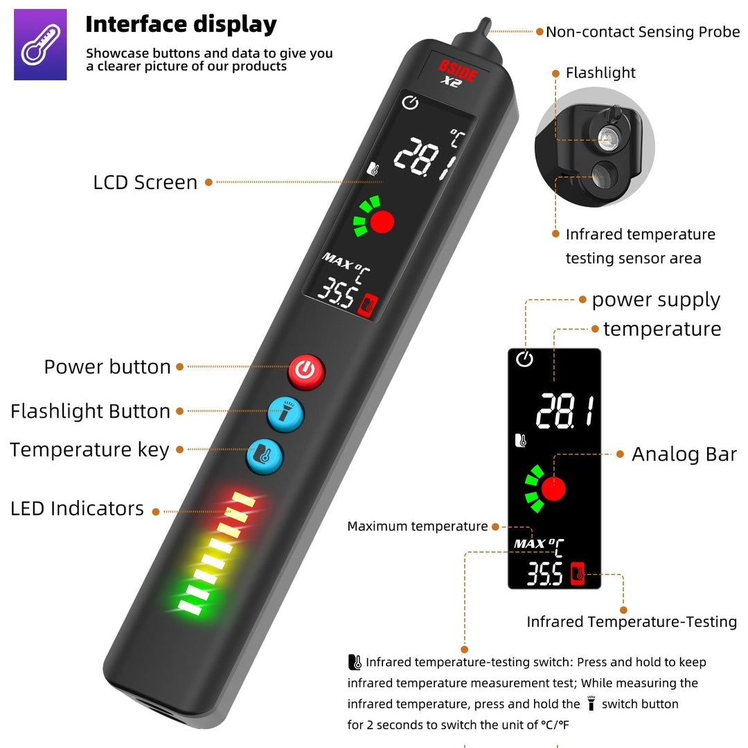 Lisslune | LCD Result Display Voltage Tester Thermometer
