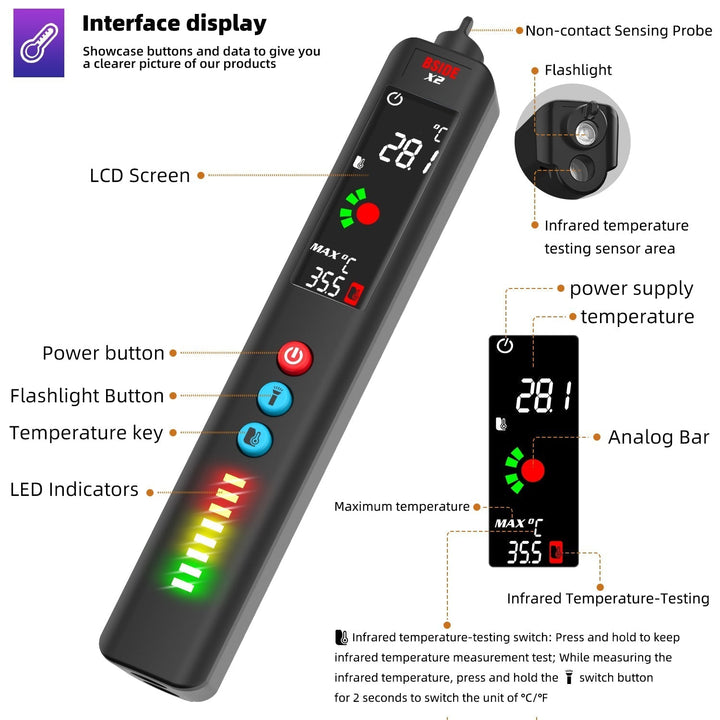 Lisslune | LCD Result Display Voltage Tester Thermometer