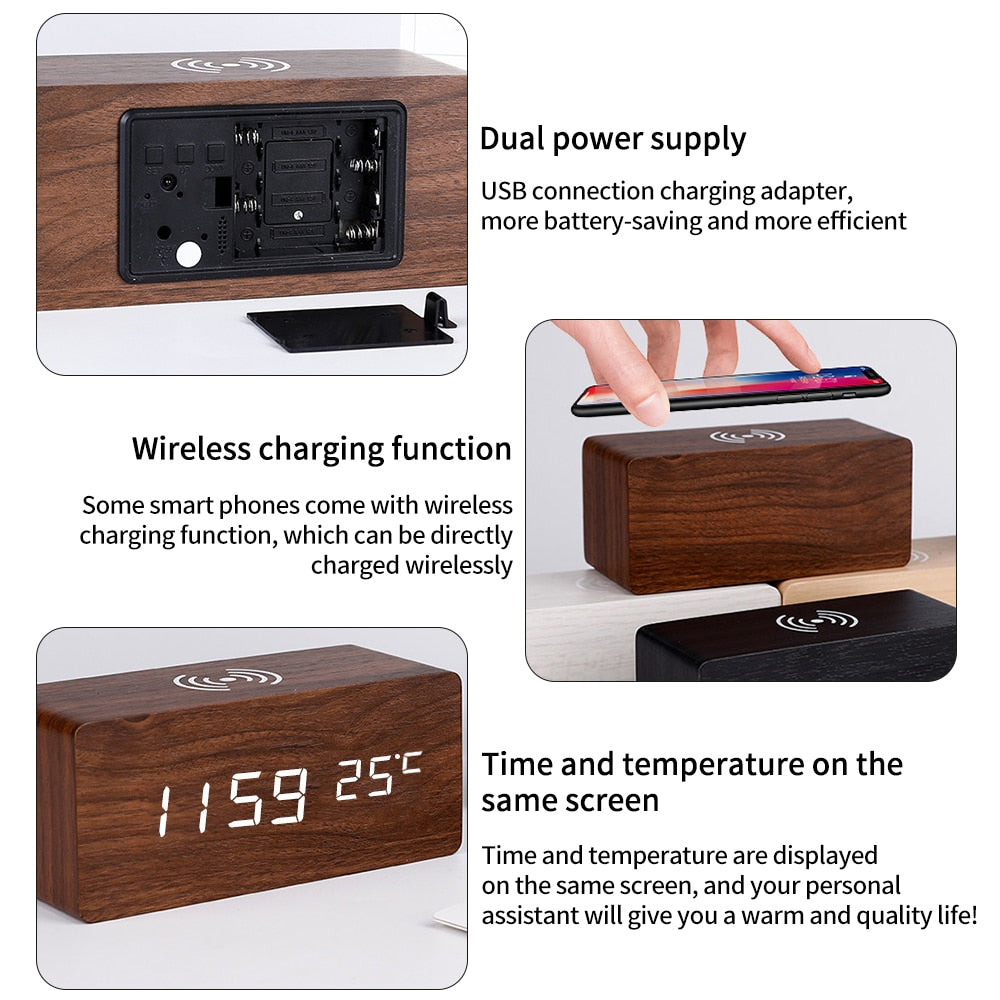 Lisslune | Modern Wood Wireless Charging Clock