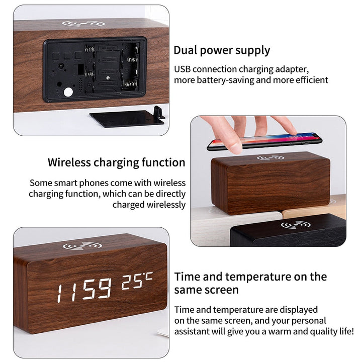 Lisslune | Modern Wood Wireless Charging Clock