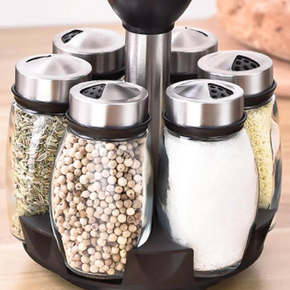 Lisslune | Smart Rotating Stainless Steel Glass Seasoning Set