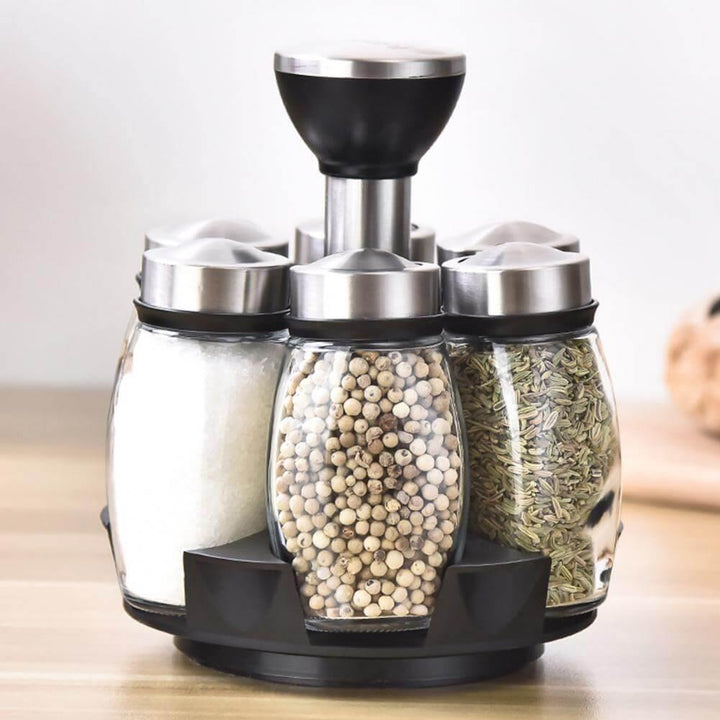 Lisslune | Smart Rotating Stainless Steel Glass Seasoning Set