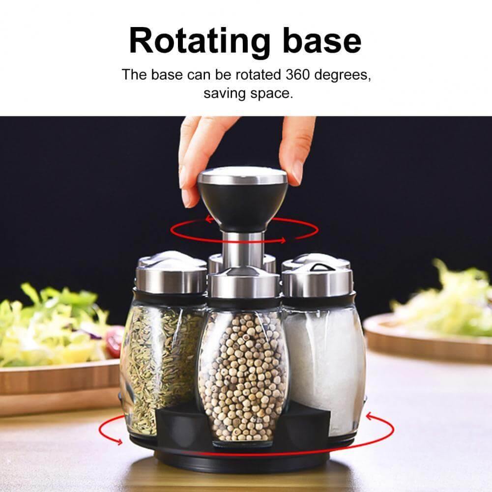 Lisslune | Smart Rotating Stainless Steel Glass Seasoning Set