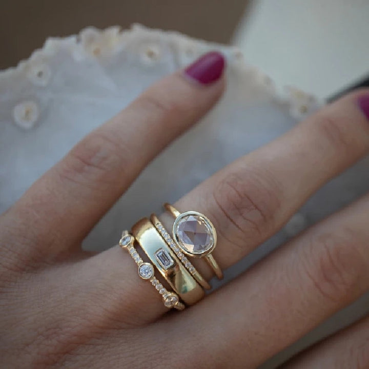 Lisslune | Geometric Gold Color Combination Round Zircon Crystal Rings Set