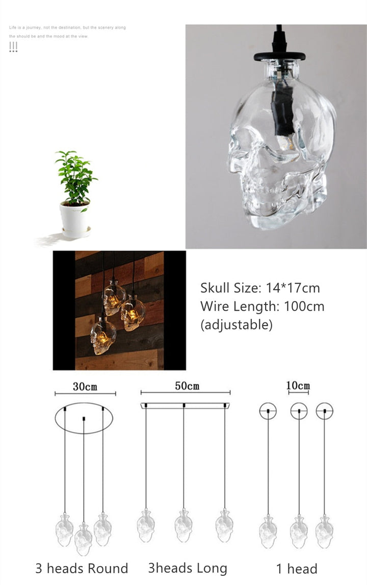 Lisslune | Retro Skull Glass Pendant Light