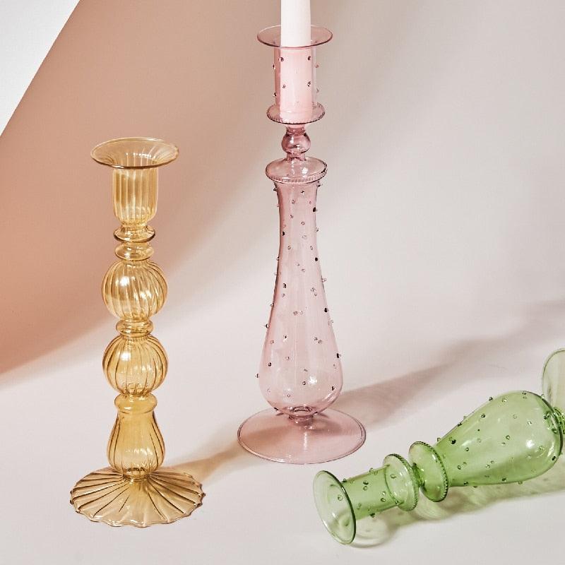Lisslune | GlowCharm Pastel Glass Candle Holder | Decorative Candle Stands | Elegant Table Decor