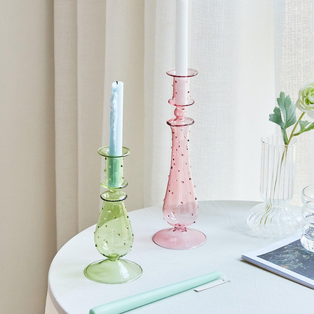 Lisslune | GlowCharm Pastel Glass Candle Holder | Decorative Candle Stands | Elegant Table Decor