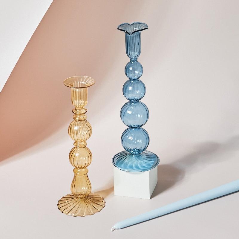 Lisslune | GlowCharm Pastel Glass Candle Holder | Decorative Candle Stands | Elegant Table Decor