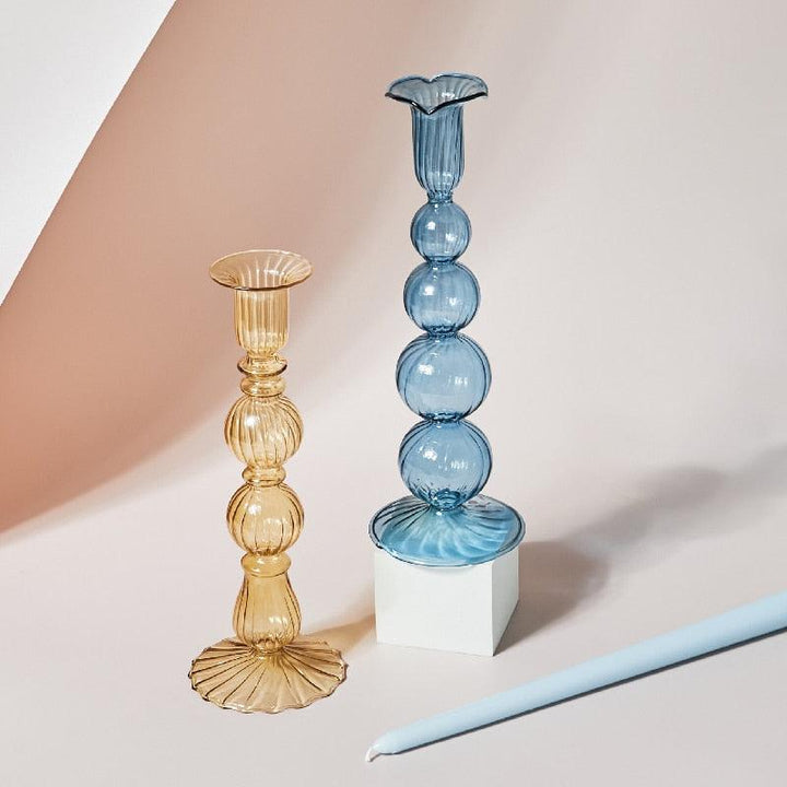Lisslune | GlowCharm Pastel Glass Candle Holder | Decorative Candle Stands | Elegant Table Decor