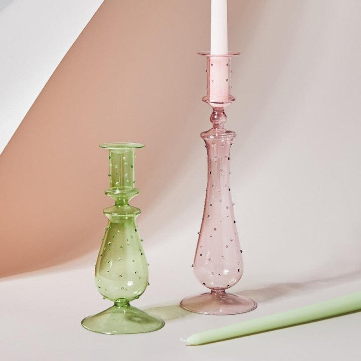 Lisslune | GlowCharm Pastel Glass Candle Holder | Decorative Candle Stands | Elegant Table Decor