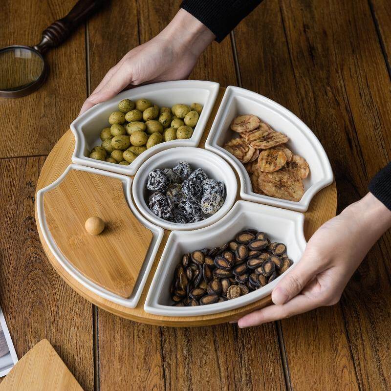 Lisslune | Five Grid Rotating Ceramic Breakfast Platter