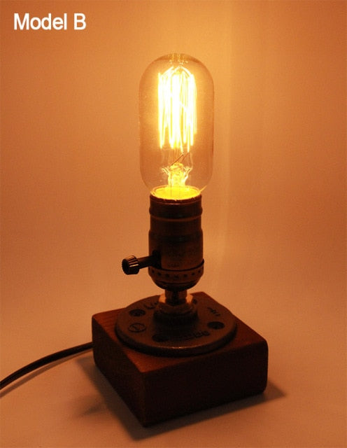 Lisslune | Vintage Industrial Wooden Dimmable Table Lamp