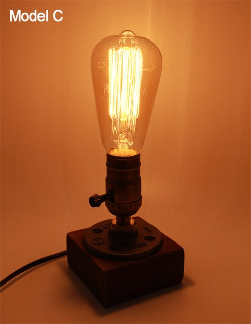 Lisslune | Vintage Industrial Wooden Dimmable Table Lamp