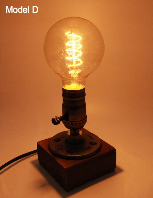 Lisslune | Vintage Industrial Wooden Dimmable Table Lamp