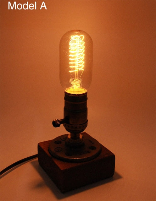 Lisslune | Vintage Industrial Wooden Dimmable Table Lamp