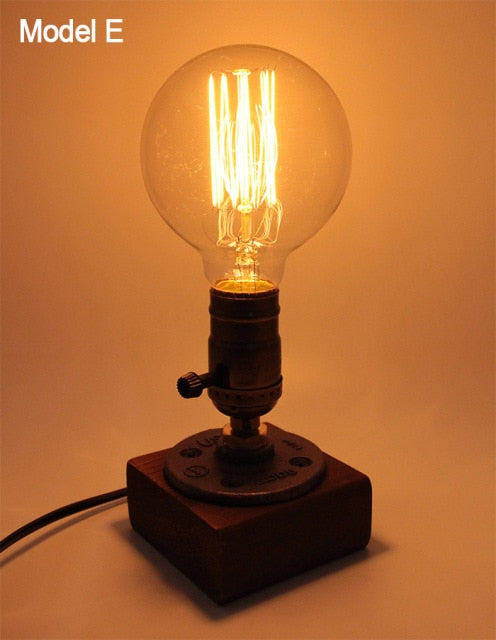 Lisslune | Vintage Industrial Wooden Dimmable Table Lamp