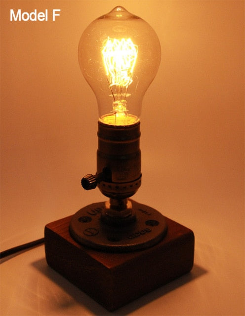 Lisslune | Vintage Industrial Wooden Dimmable Table Lamp