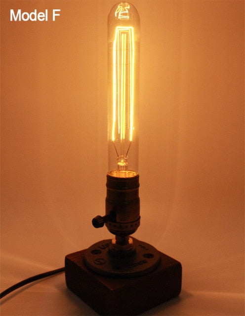 Lisslune | Vintage Industrial Wooden Dimmable Table Lamp