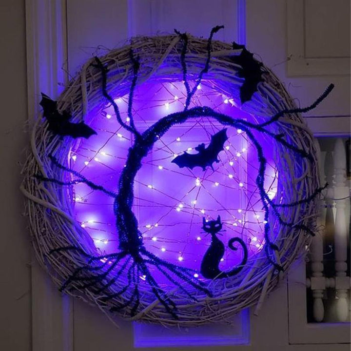 Lisslune | Black Bat Cat Halloween Door Wreath Led Light