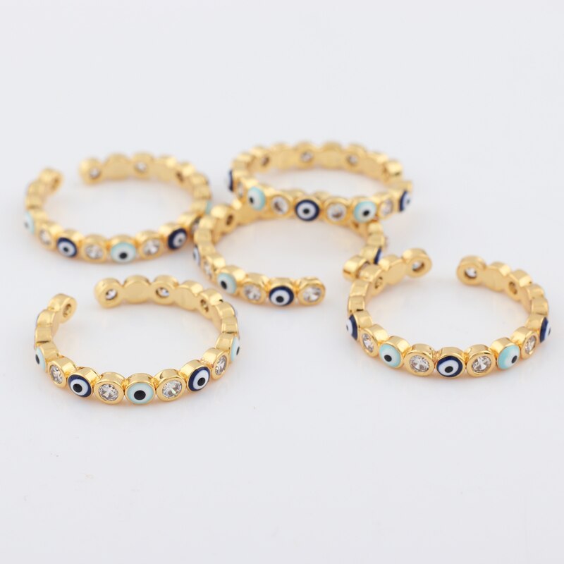 Lisslune | Bohemian Rainbow Evil Eye Rhinestone Filled Gold Rings