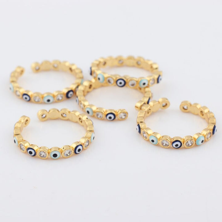 Lisslune | Bohemian Rainbow Evil Eye Rhinestone Filled Gold Rings