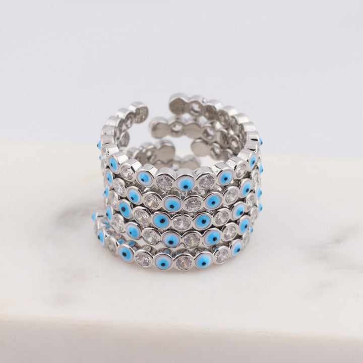 Lisslune | Bohemian Rainbow Evil Eye Rhinestone Filled Gold Rings