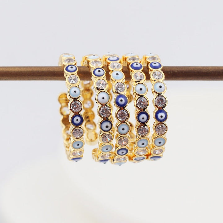 Lisslune | Bohemian Rainbow Evil Eye Rhinestone Filled Gold Rings