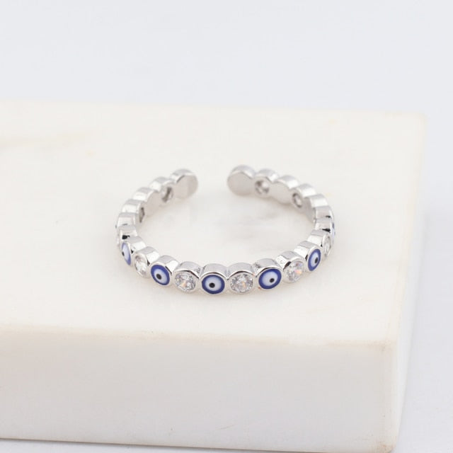 Lisslune | Bohemian Rainbow Evil Eye Rhinestone Filled Gold Rings