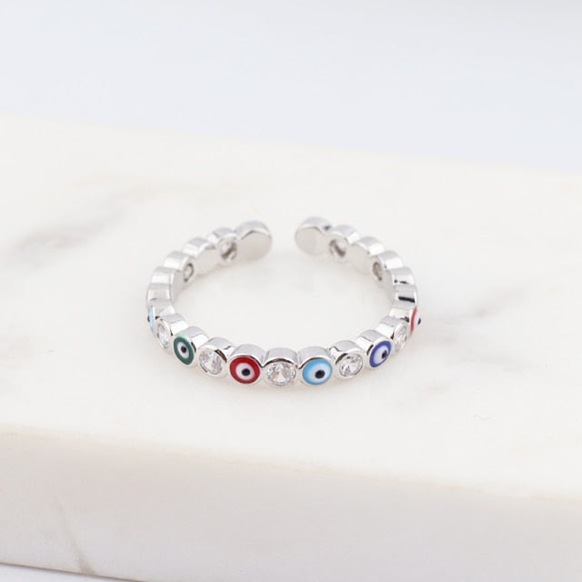 Lisslune | Bohemian Rainbow Evil Eye Rhinestone Filled Gold Rings