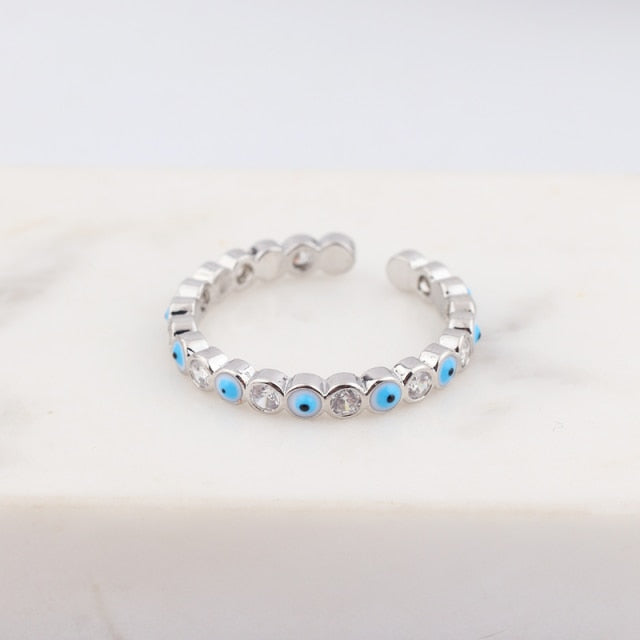Lisslune | Bohemian Rainbow Evil Eye Rhinestone Filled Gold Rings