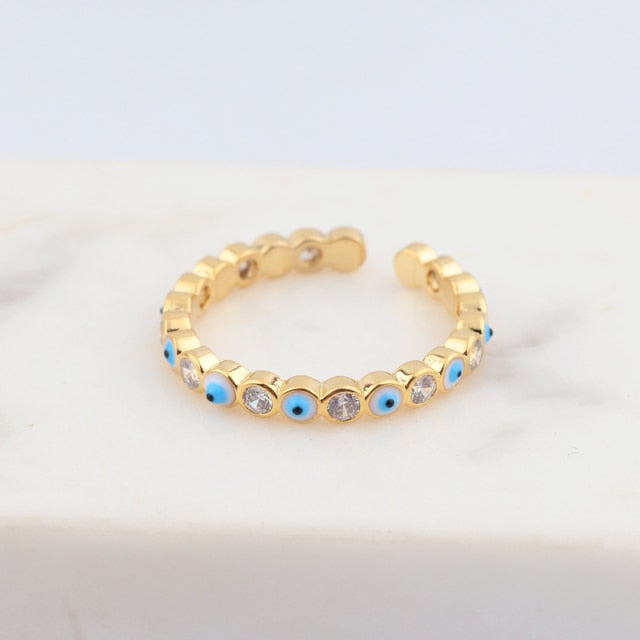 Lisslune | Bohemian Rainbow Evil Eye Rhinestone Filled Gold Rings